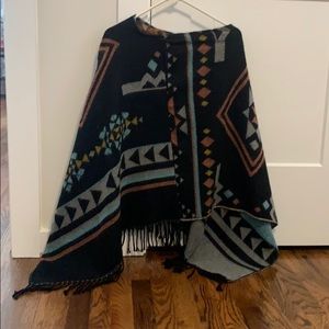 Black/ multi fringed poncho
